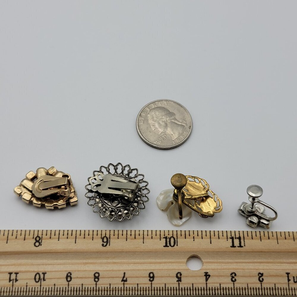 Vintage Clip On/Screw Back Earrings Lot Enamel Crystal Silver Gold Tone 8-Pair - Picture 10 of 10